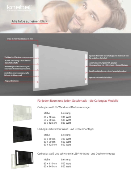 KNEBEL LED-Infrared-Heating PowerSun Carboglas 500W frameless