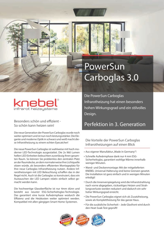 KNEBEL LED-Infrared-Heating PowerSun Carboglas 800W frameless