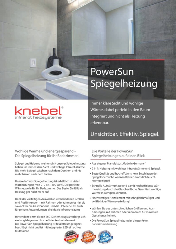 KNEBEL Infrared LED-Mirror-Heating PowerSun 900W - Mirror Chrome